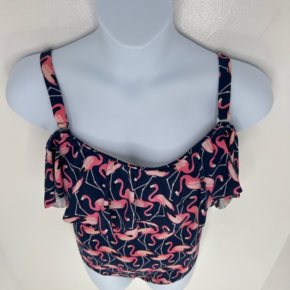 Eloquii Ruffle Off The Shoulder‎ Flamingo One piece Swimsuit Size 16W Beach - Picture 5 of 13